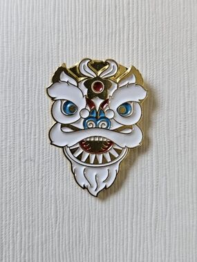 Lion Mask Enamel Pin 4 For $20 - White & Gold
